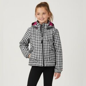 London Fog Black & White Checkerboard Waterproof Jacket Girls Size 12‎